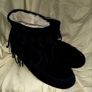 Lucky Brand black suede ankle moccasins size 7